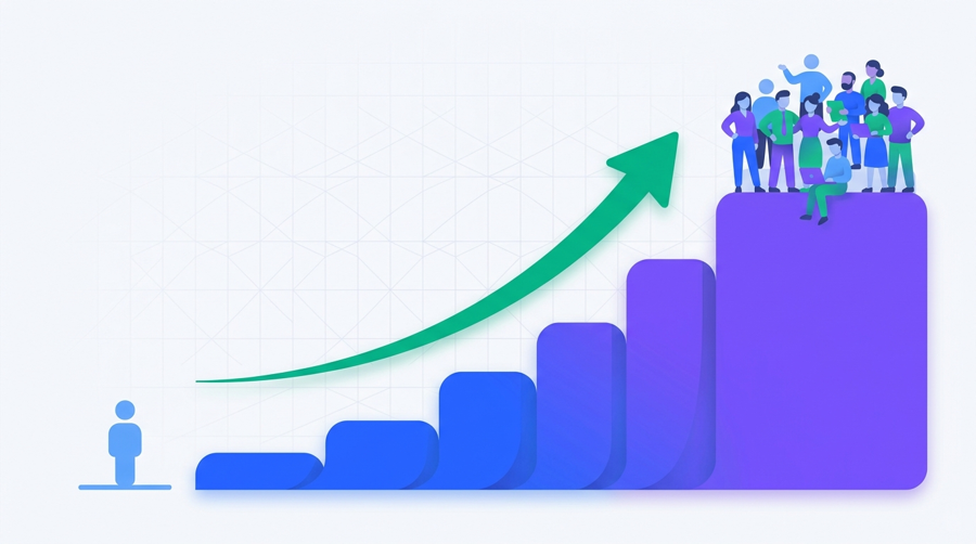 Infografik: Wachstum von einer Person zum kompletten Team